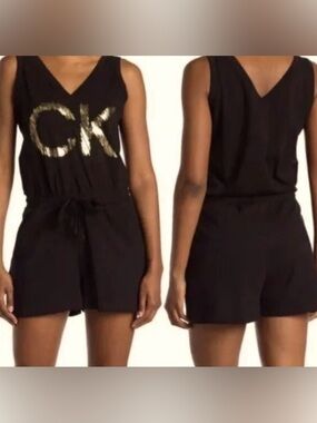 CALVIN KLEIN - BLACK SHORTS ROMPER with Gold CK graphic. 2XL
